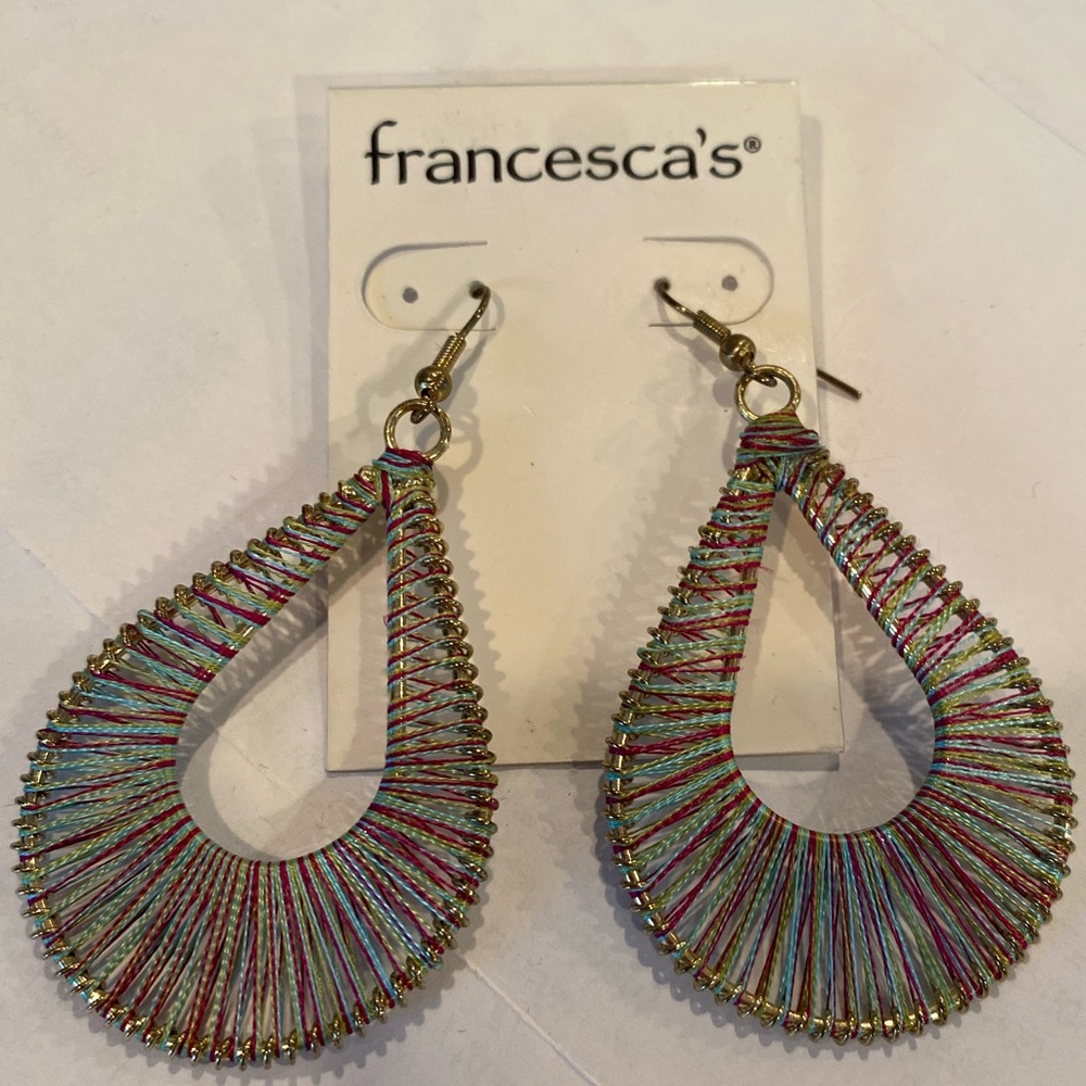 Francesca's Thread Woven multi color Hoop Earrings boho style